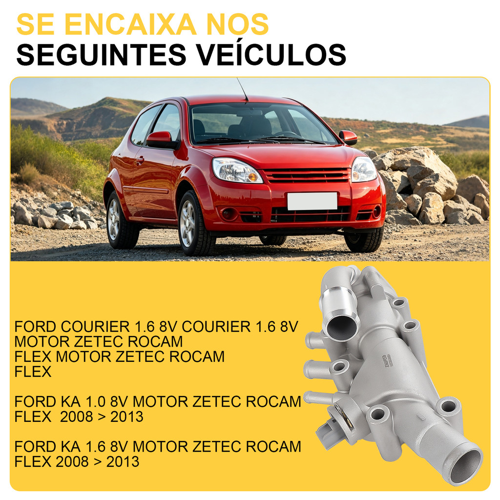 Carcaça de Válvula Termostática Curvada de Alumínio Ford Ka, Fiesta e Courier 1.6 2007 a 2013 (flex) — imagem 2 de 2