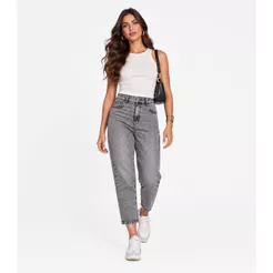 Calça Jeans Feminina Mom Rovitex Cinza