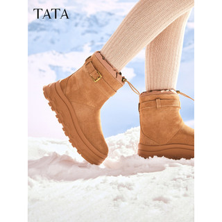 TATA Hehe Botas de Neve Sapatos de Inverno All-Match Peludo Pelúcia Sapatos Femininos Botas Curtas de Sola Grossa Sapato
