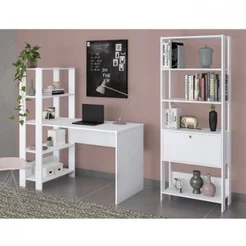 Conjunto 2 Peças Escrivaninha Match e Estante Industrial Branco Branco