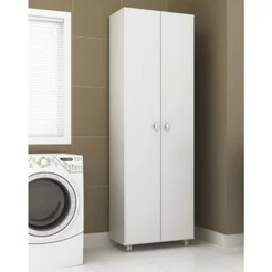 Armário Multiuso 2 Portas 4 Prateleiras com Rodízios AM3101 60cm Branco Branco