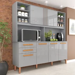 Armário de Cozinha 6 Portas 2 Gavetas Adelle Yescasa Cinza Cinza