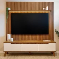 Rack com Painel para TV para 75 Polegadas MDF/MDP 183cm x 185,5cm Yescasa Pinho Off White Liverpool Pinho/Off White
