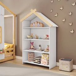 Estante Infantil Casinha MDF/Madeira 4 Prateleiras Casatema MadeiraOriginals Branco/Marrom