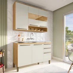 Armário de Cozinha Compacta Modulada 2 Peças 6 Portas sem Tampo com Vidro 100% MDF Itália Espresso Móveis