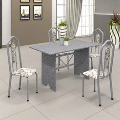 Conjunto de Mesa 120x75cm Tampo Granito com 4 Cadeiras Bianca Branco/Martelado Pérola/Ocre/Arabesco Martelado