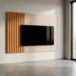 Painel para TV até 70 Polegadas Ripado 100% MDF 136CMX180CM Linha 2025 Bege Off White/Nature