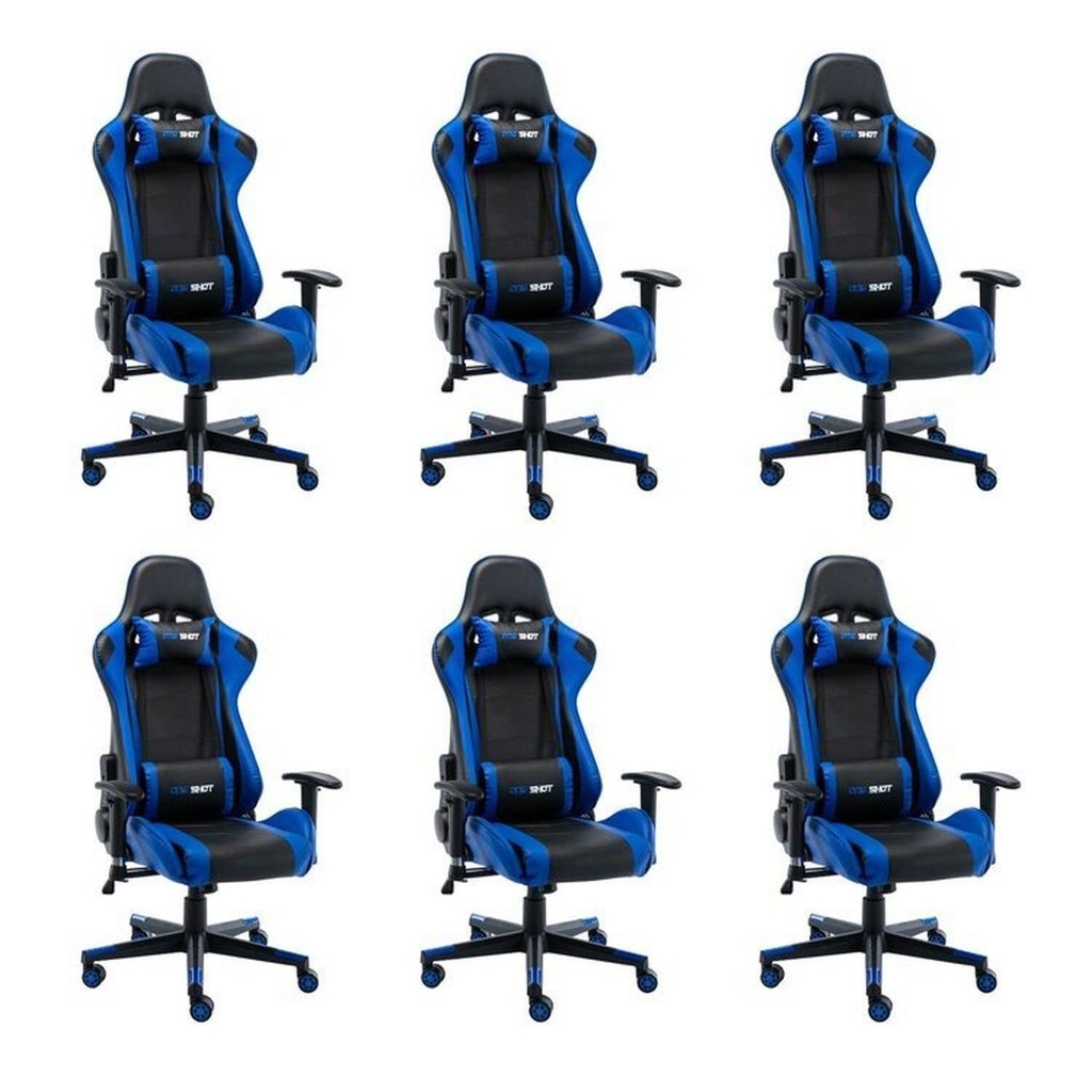 Kit 6 Cadeiras Gamer Giratória em Couro One Shot Preto/Azul Preto/Azul