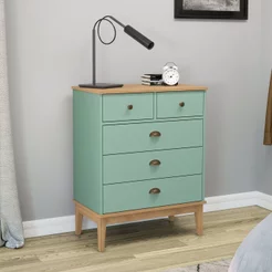 Cômoda para Quarto 5 Gavetas Colonial Verde/Mel/Oliva