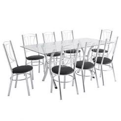 Conjunto Mesa 8 Cadeiras Cromado Moveis Preto