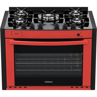 Fogao de embutir 5 Bocas Venax Gaudi Prisma Vitreo Bl Vermelho Gas Glp