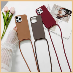 Capa iPhone com Cordão Capinha para Celular TPU Aveludada Antichoque para iPhone 11 12 13 14 15 16 17 ProMax