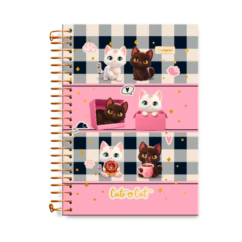 Caderno Colegial 15 Matérias 240 Folhas Cute Cat - CADERSIL Capa:Turma