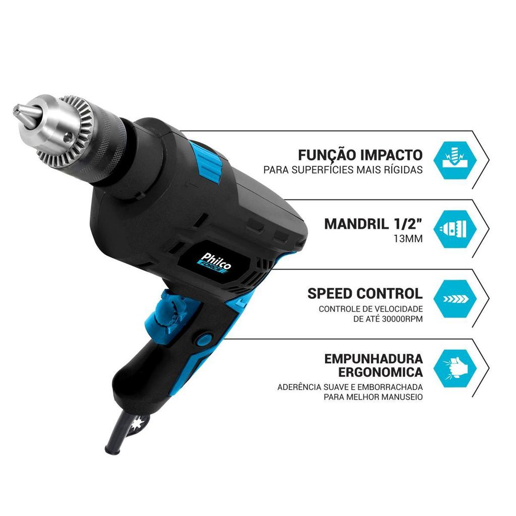 Furadeira Philco Force 3000 RPM Mandril 13mm 850W PFU04 · foto 2