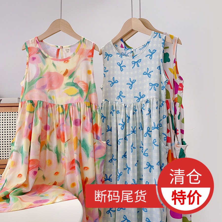 Legal algodão meninas verão vestido Floral médio grande crianças algodão seda colete saia meninas respirável única camad