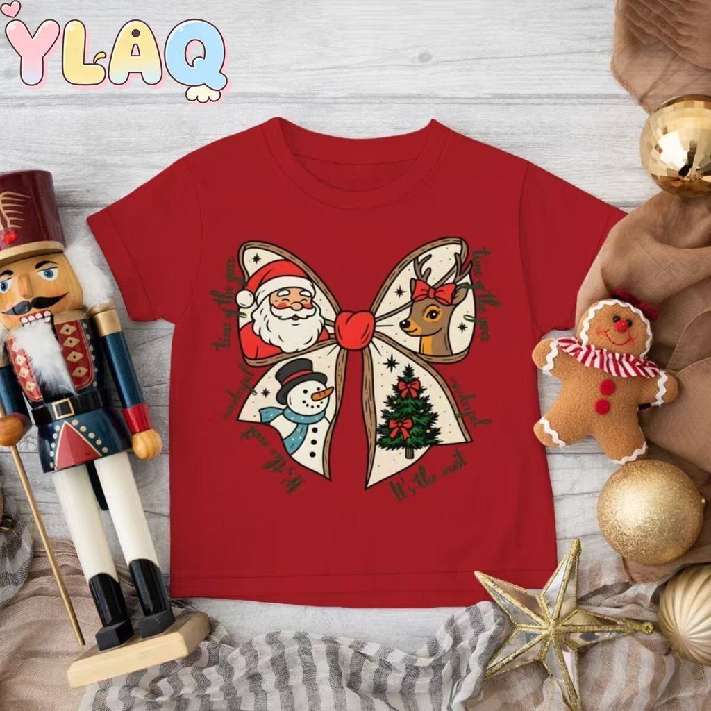 Natal Arco Santa Boneco De Neve Rena Impressão Crianças Camiseta Meninos Meninas Bonito Manga Curta Tripulação Pescoço T