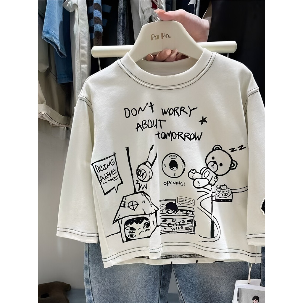 Meninos primavera outono estilo ocidental impressão dos desenhos animados bonito de manga comprida crianças All-Match Ca