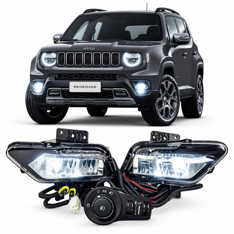 KIT FAROL DE MILHA JEEP RENEGADE COM LED 22/26 BOTÃO ORIGINAL