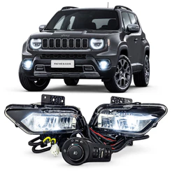 KIT FAROL DE MILHA JEEP RENEGADE COM LED 22/26 BOTÃO ORIGINAL