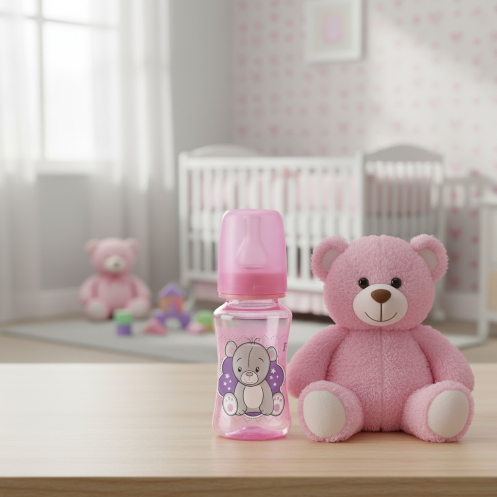 Mamadeira Chuquinha Rosa bebe Premium 140ML Bico Silicone Petita