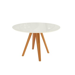 Mesa de Jantar Kappesberg em Madeira Maciça com Tampo de Vidro Off White 120cm em Oferta na Shopee