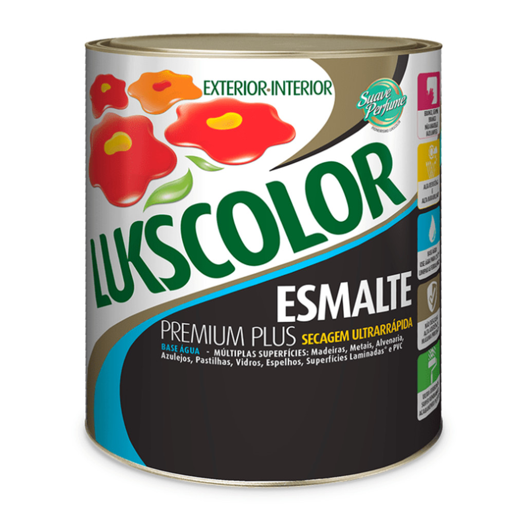 Tinta Esmalte Acetinado Base De Água Preto 900 Ml Lukscolor