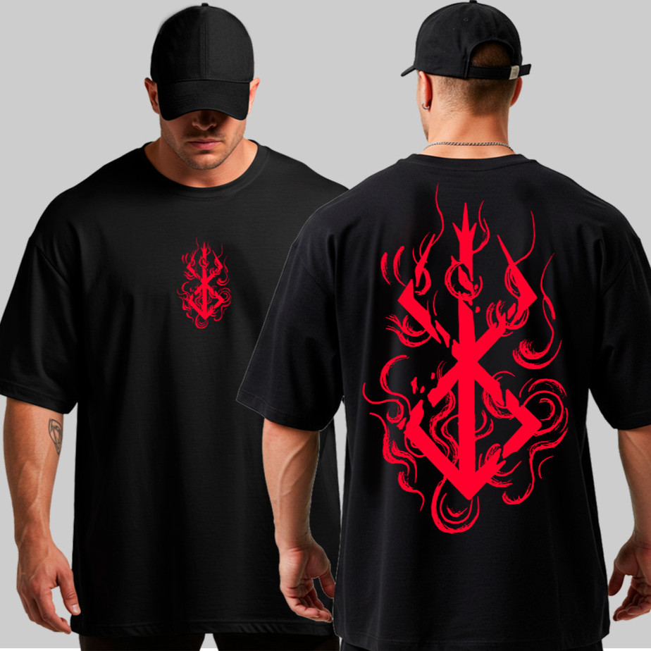 Camiseta Oversized Berserk Sacrifício Simbolo Algodão Streetwear Academia