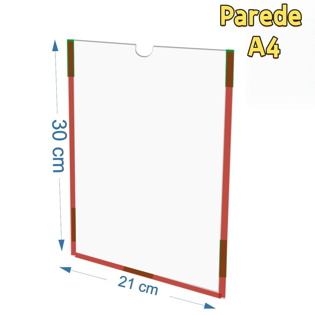 Kit com 1/3 Display Expositor Suporte Acrilico tamanho A4 de parede ou porta com fita dupla face