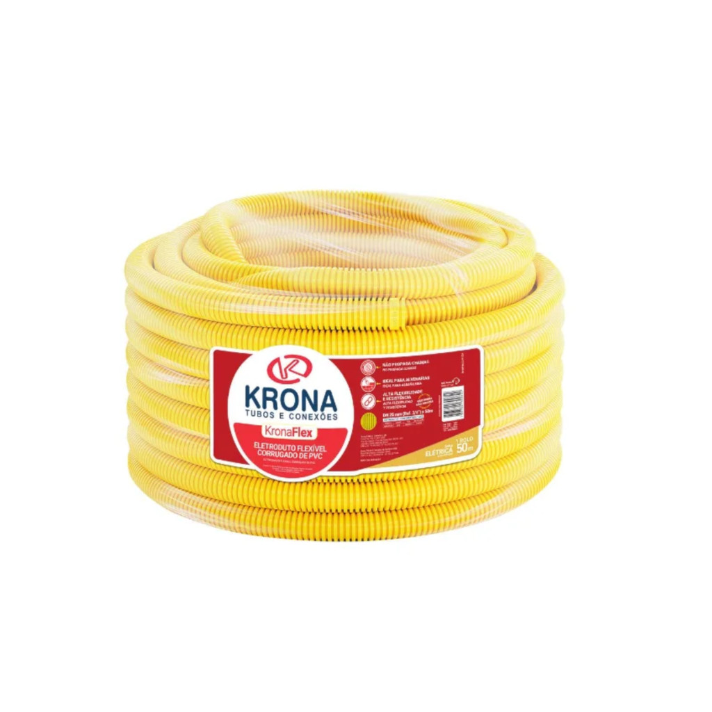 Conduíte Casa Mangueira Corrugado (B) 3/4' Amarelo 50M Krona