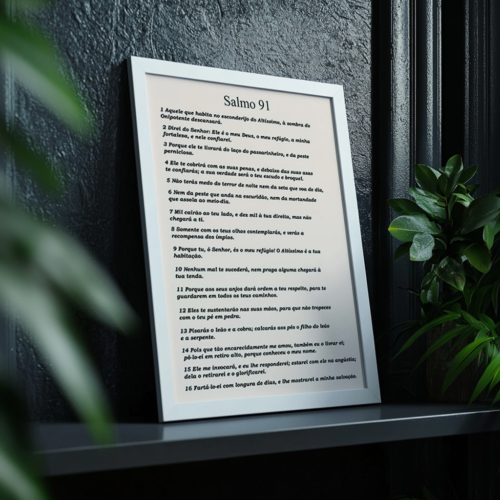 Imagem Quadro Com Moldura Salmo 91 Completo Versículo Bíblia Fé Proteção Espiritual Parede Sala