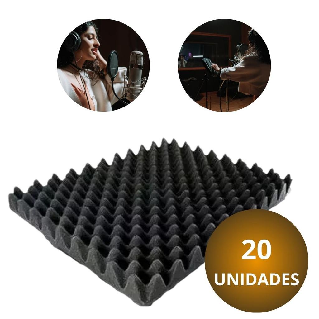 Kit 20 Peças Espumas Anti Ruído Para Estúdio Placa Acústica Casca de Ovo 50x50x3cm