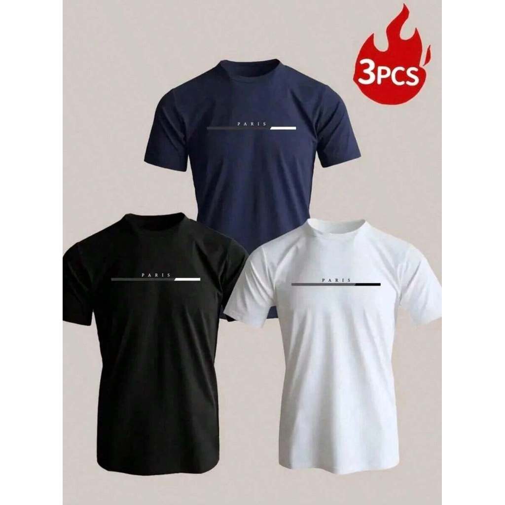 Kit 3 Camiseta Masculina Paris Camisa 100% Algodão Blusa Malha Premium Lançamento Dia dos Pais