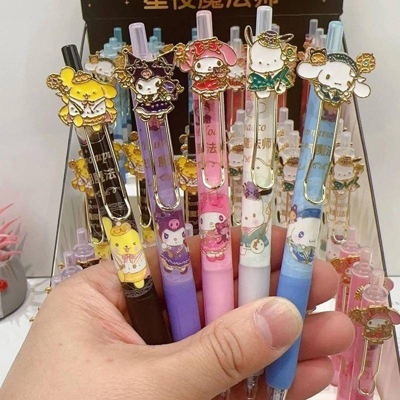 6 unidades / lote Magic Sanrio Cute Metal Pingente Caneta Rollerball Papelaria de desenho animado Mymelody Kuromi Cinnam em Oferta na Shopee