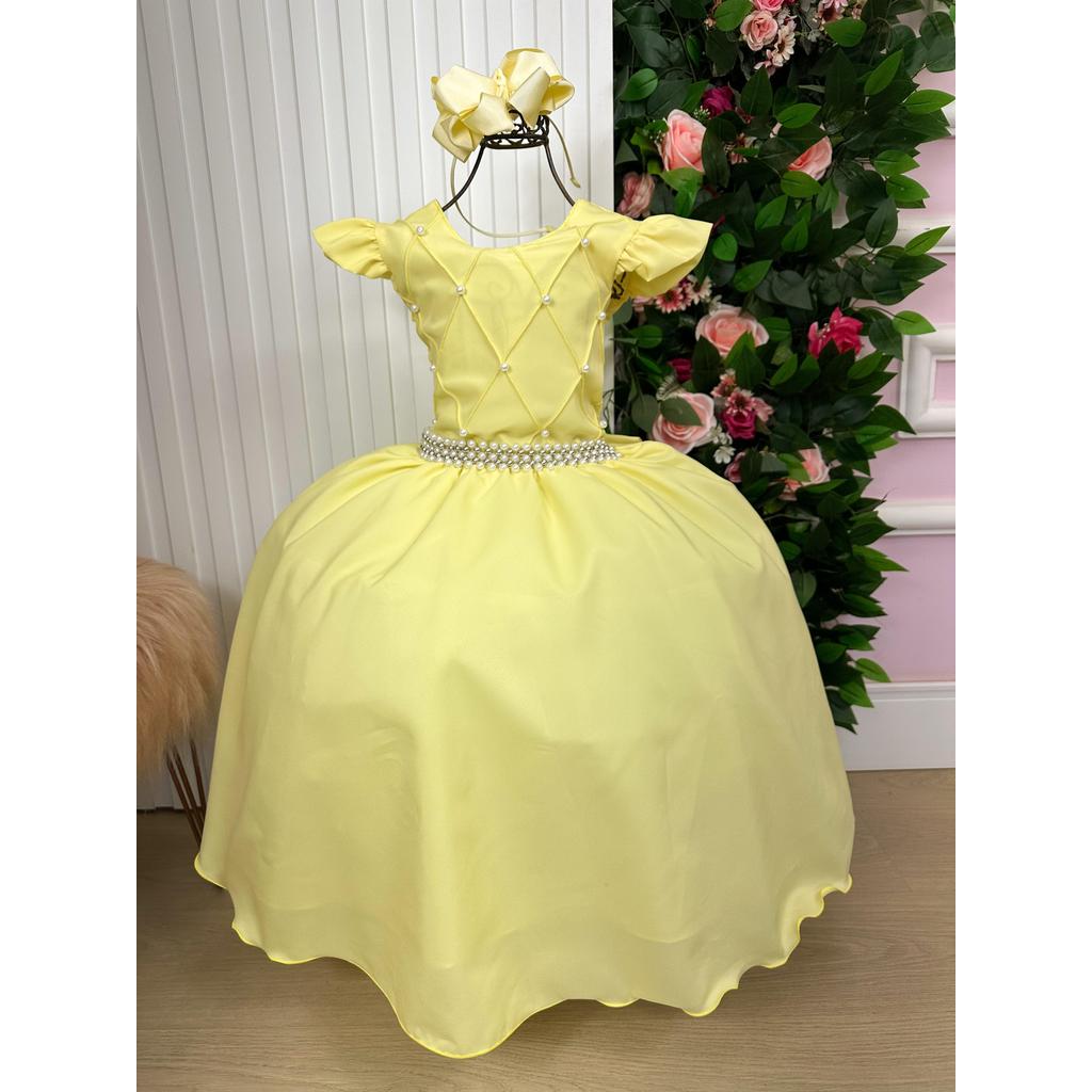 Vestido Infantil Menina Longo Amarelo Dama De Honra Daminha Formatura Evento Casamento Festa