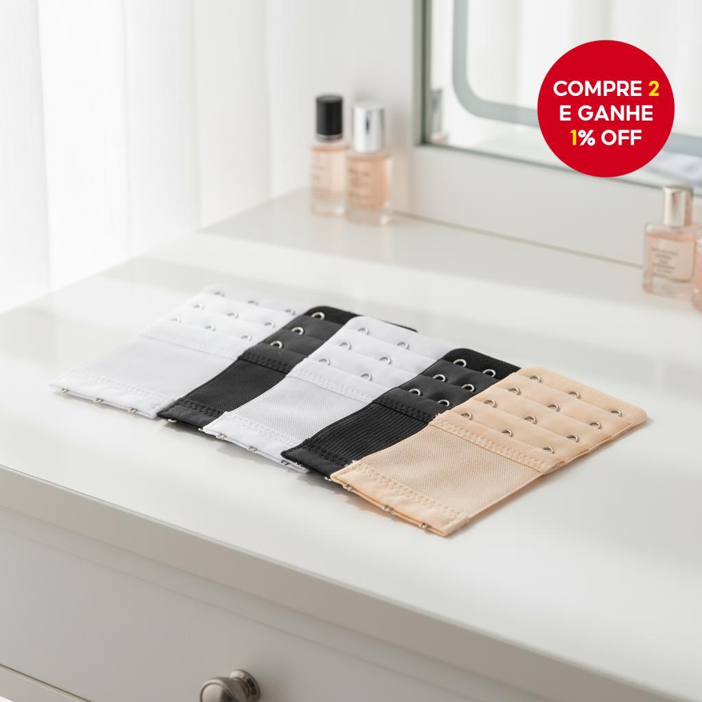 Kit Extensor de Sutiã - Extensores Elásticos de 2 e 3 Ganchos nas Cores Nude, Branco e Preto para Maternidade e