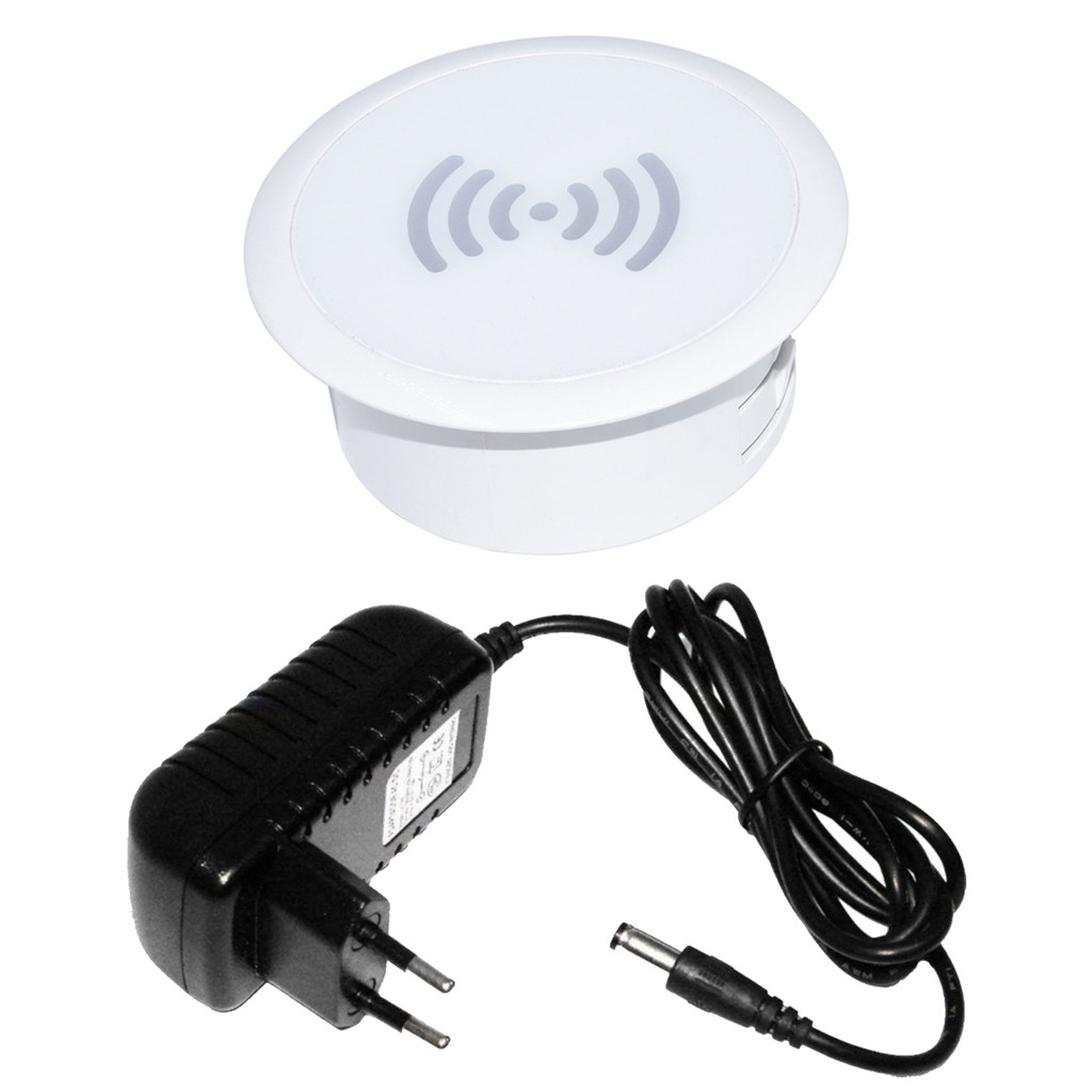 Carregador Indução sem fio embutir bancada 15w Branco +fonte