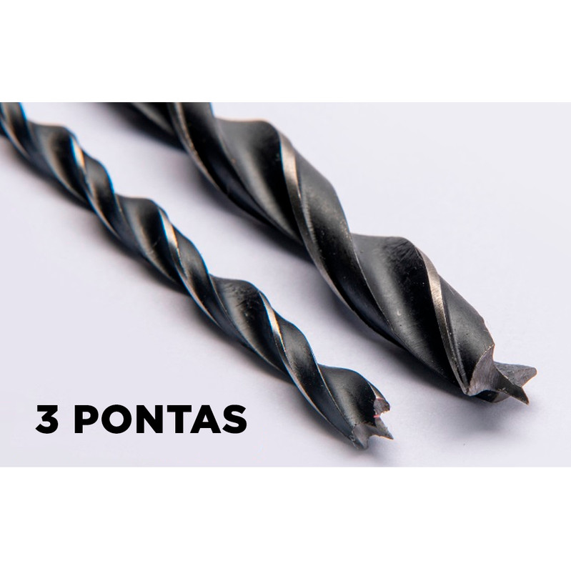 KIT 03 BROCAS AÇO CARB P/ MADEIRA (3 PONTAS) 6X90, 10X120, 12X150MM - UZZY