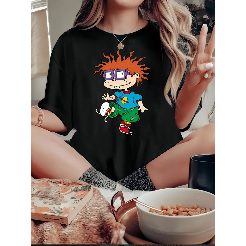BR.Moonlight Camiseta Feminina Estampa English Cartoon Criativa Trendy Esportiva Confortável Moderna Divertida