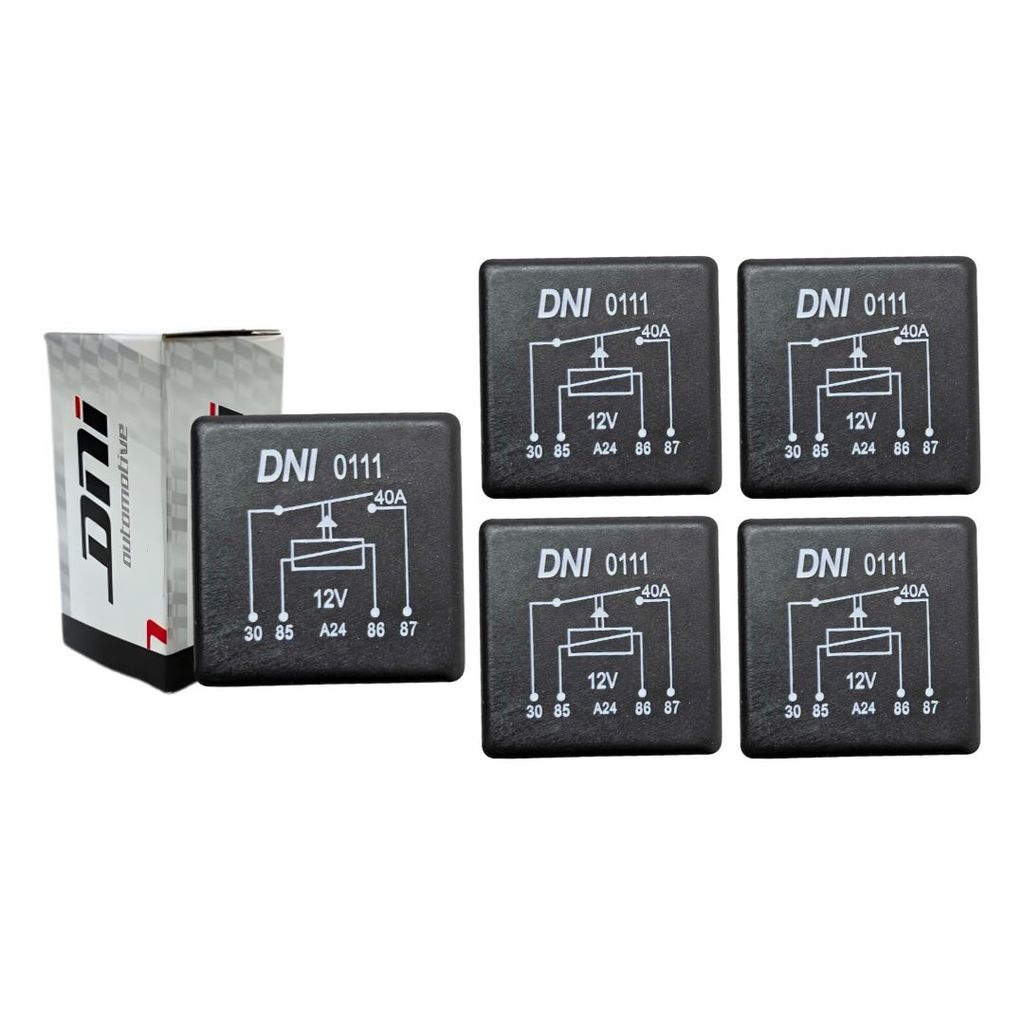 Kit 5 Rele Auxiliar 12v 40a 4 Terminais Sem Suporte DNI 0111 Uso Geral Rele 40a 12v