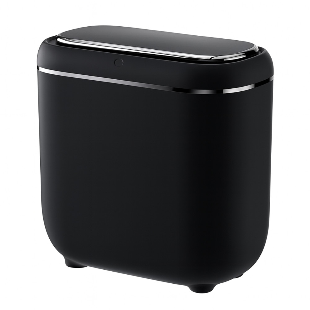 Lixeira Automática com Sensor Design Premium Preto com Prata À Pilha SLT2027 Bateria