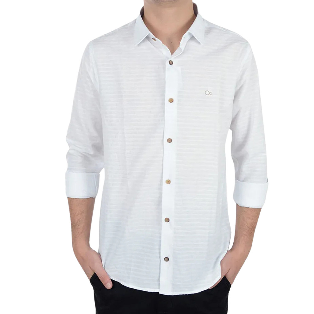 Camisa Masculina Ogochi Casual Slim Branco