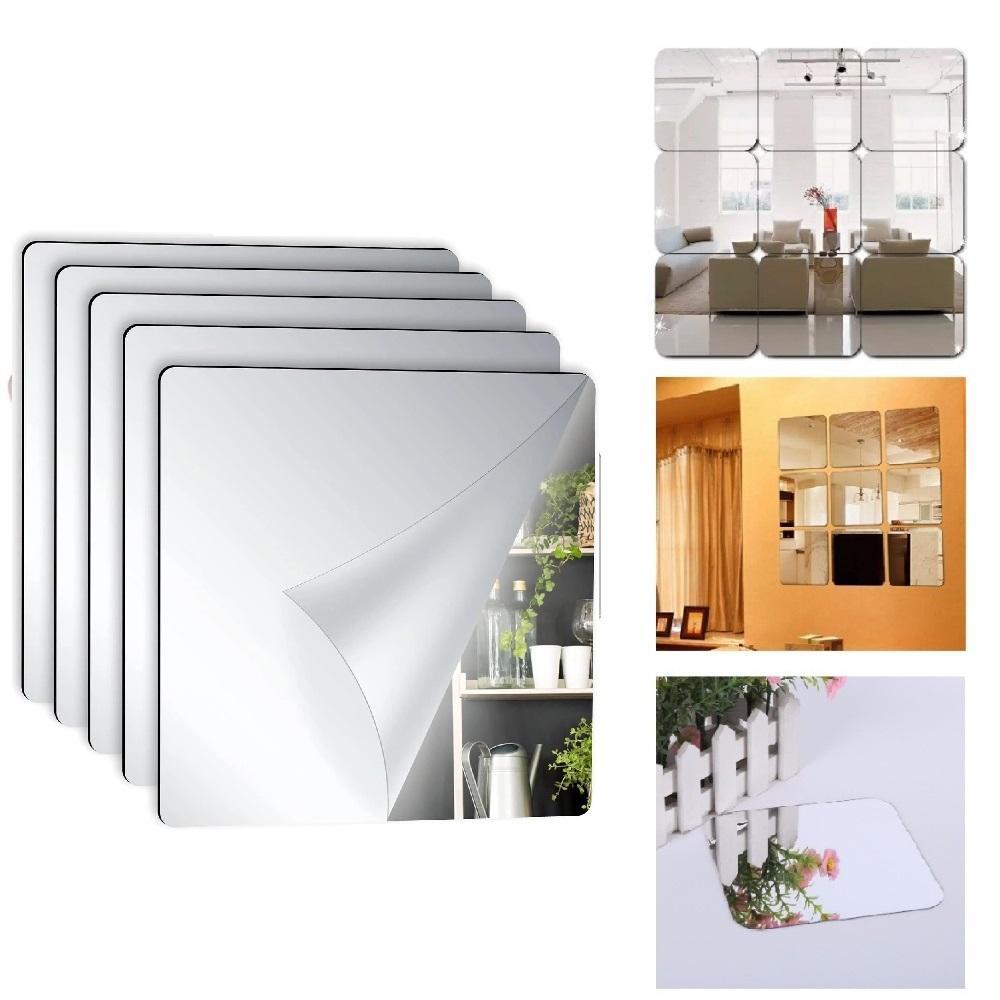 KIT 5 ESPELHO ADESIVO ACRILICO ESPELHADO FLEXIVEL QUADRADO 15X15 AUTO COLANTE DECORACAO PAREDE SALA JANTAR QUARTOS HOME