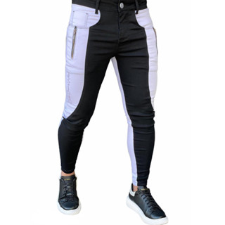 Calça Branca E Preta Bicolor Skinny Masculina Detalhe Barra Streetwear Super Skinny Codi em Oferta na Shopee