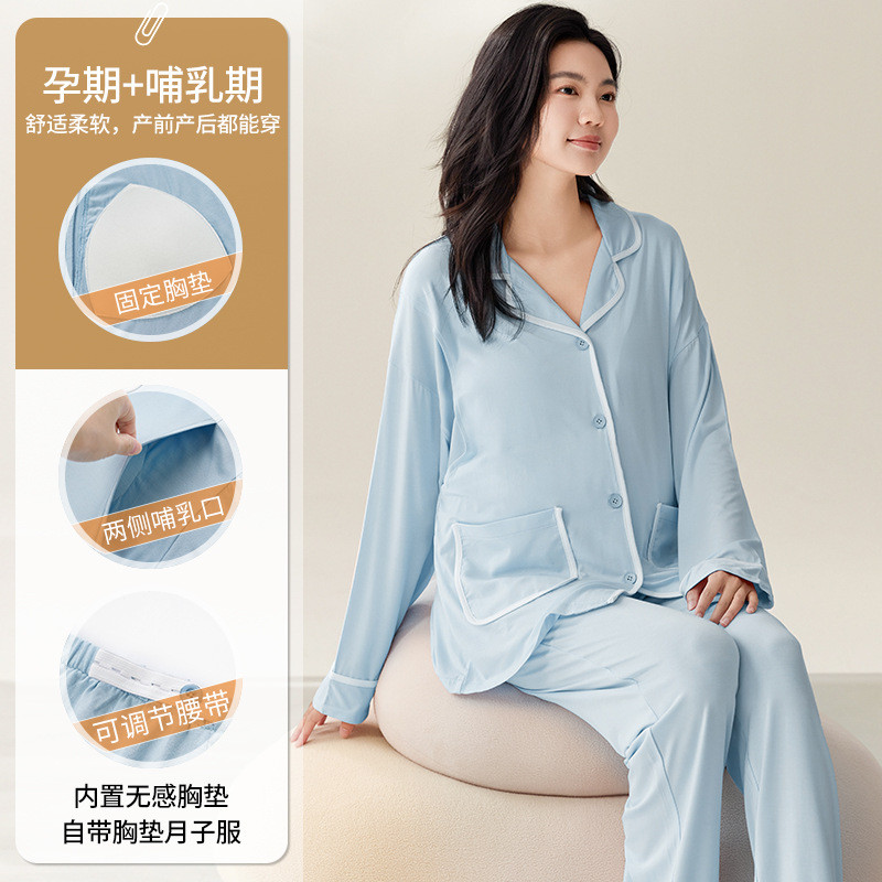 Xiyue novo estilo Modal com almofada no peito fixa pijamas primavera outono manga comprida mulheres grávidas pós-parto a