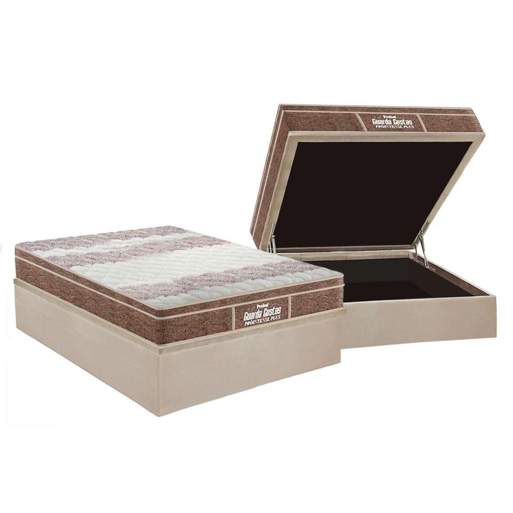 Cama Box Baú Casal: Colchão Anatômico Probel D33 / Guarda Costas PróIntense Plus + Base CRC Suede Clean(138x188)