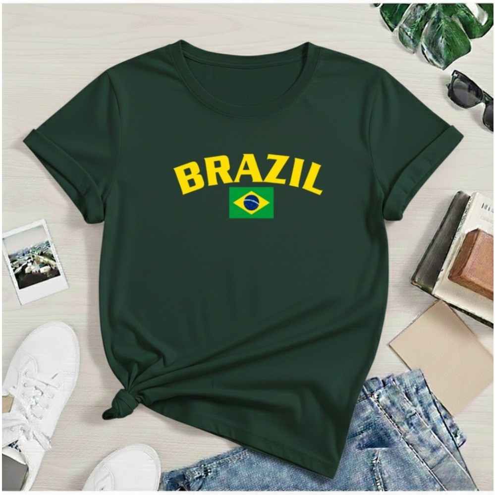 Camiseta Blusa Do Brasil Feminina Copa Do Mundo 2026 Camiseta Torcedor Brasil 100% Algodão