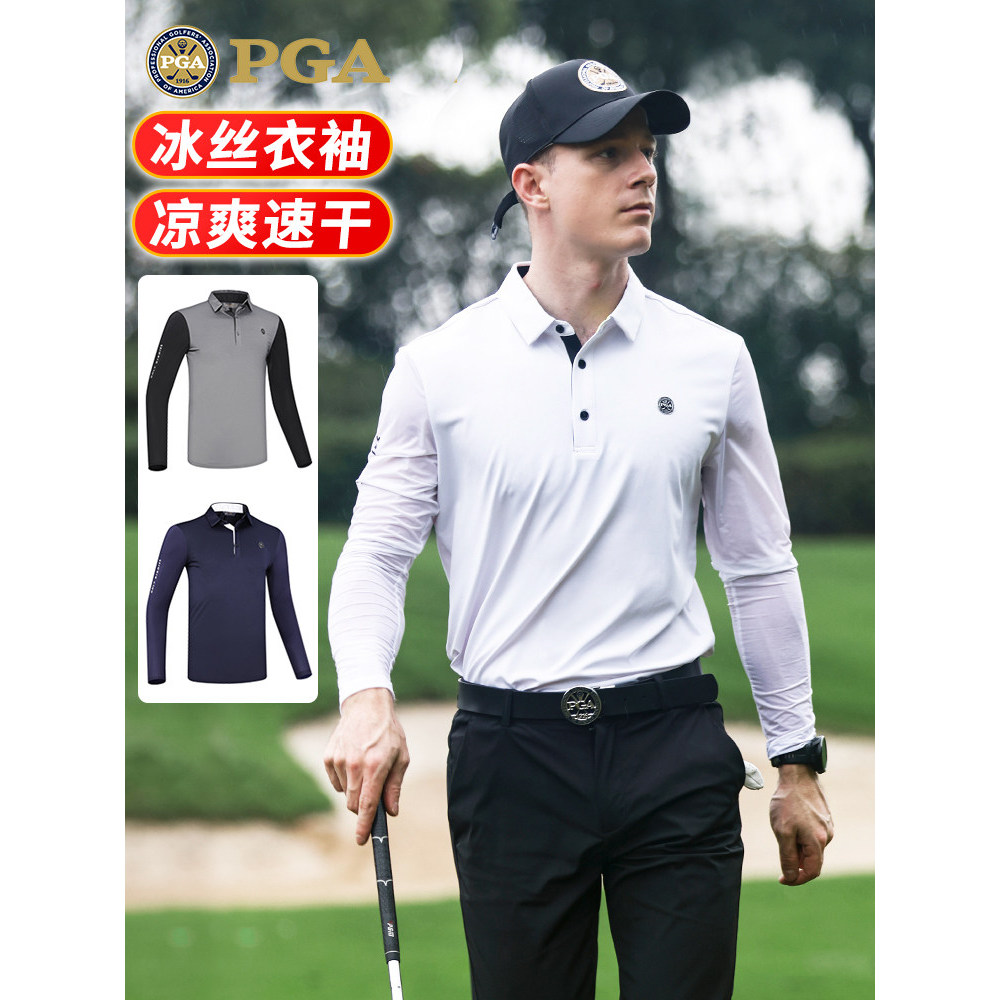 Americano PGA roupas de golfe roupas masculinas verão gelo seda protetor solar roupas de manga comprida camiseta esporte