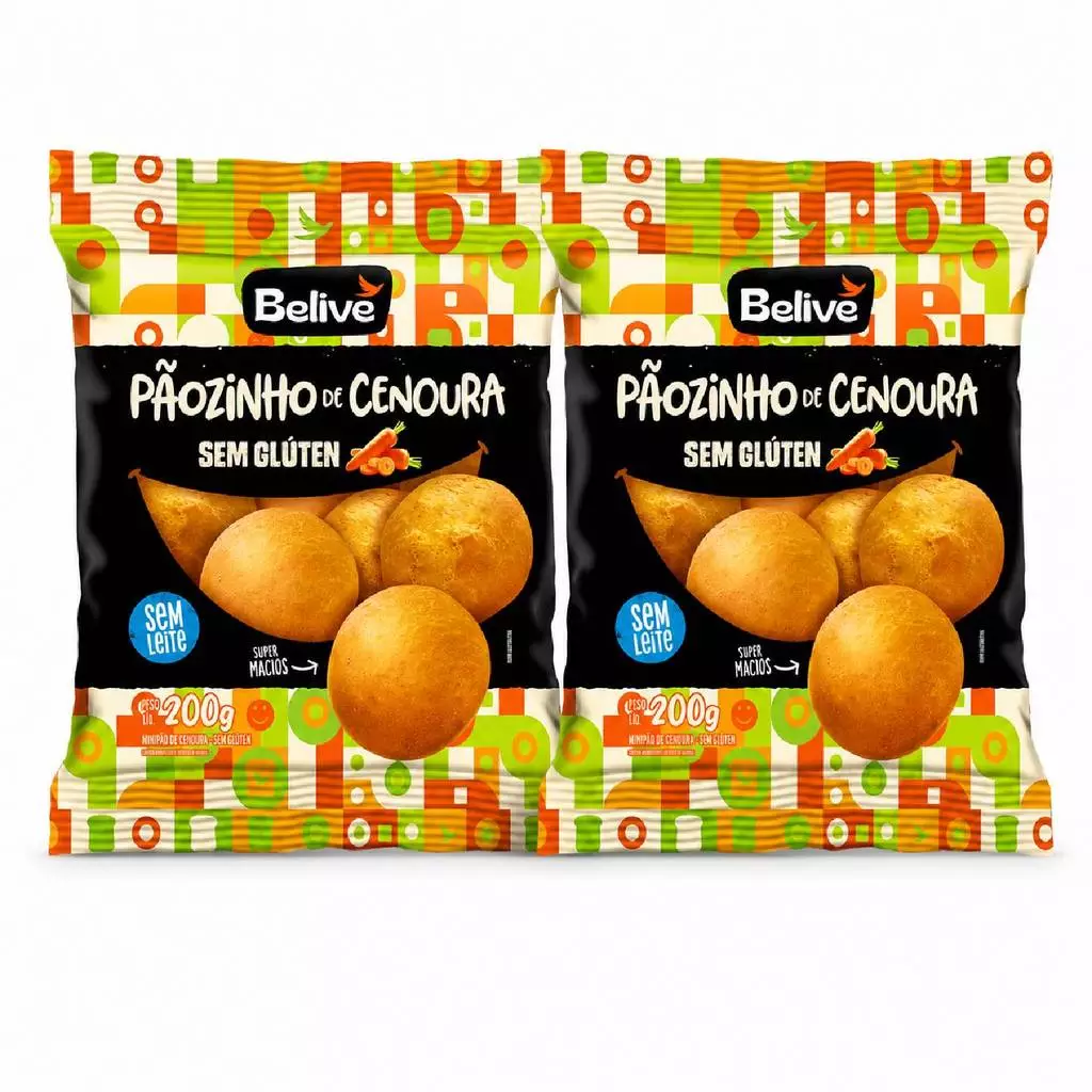 Kit 2 Pãozinho de Cenoura s/ Glúten BELIVE 200g