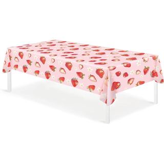 3 Peças de Toalhas de Mesa Descartáveis com Tema de Morango, Decoração de Festa Rosa e Vermelha, 54x108 Polegadas, Cober