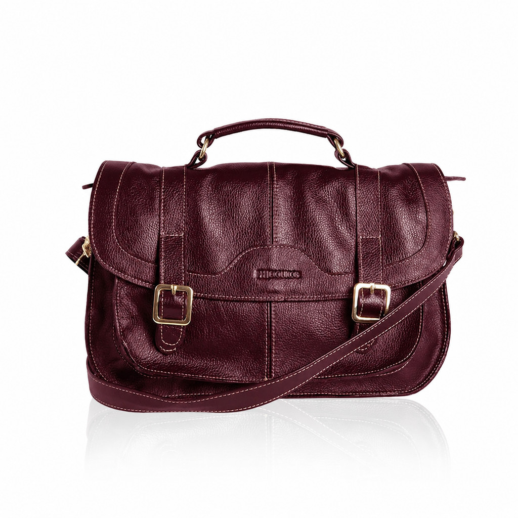 Bolsa Carteiro Kahena Couro Legítimo - Bordô